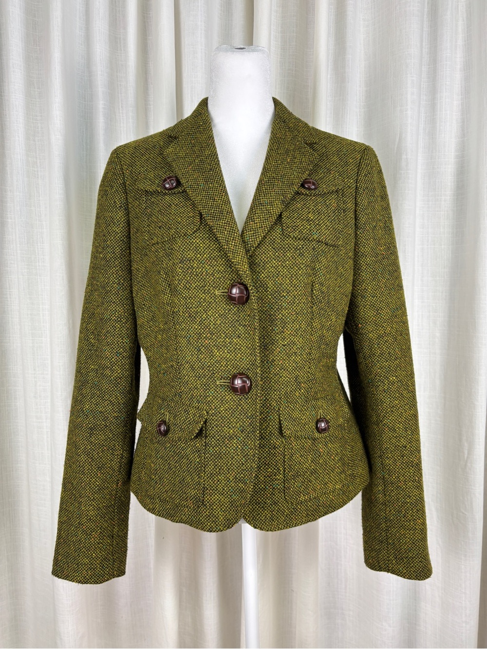 Olive Green Tweed Blazer with Brown Buttons 8P
